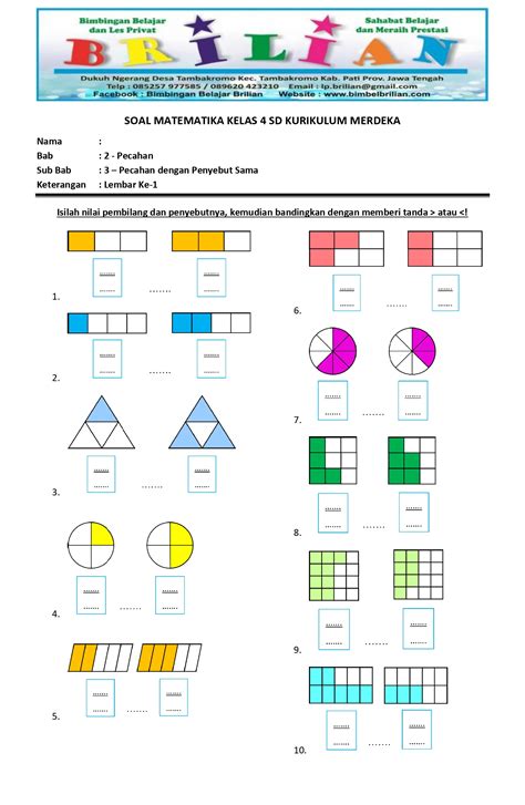 Soal Matematika Kelas 4 SD Bab Pecahan Dengan Penyebut Sama Lembar Ke 1