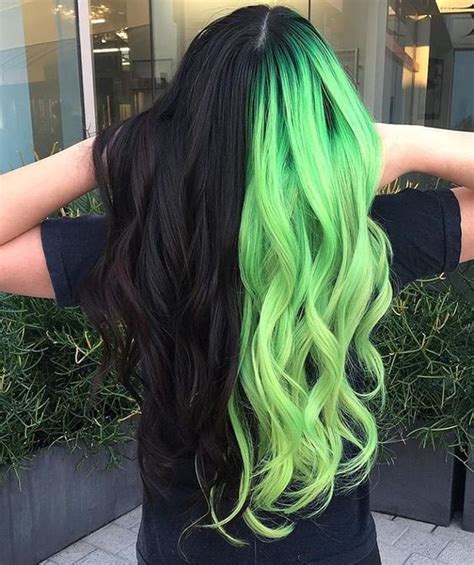 Split Haircolor Black And Neon Green Hair Color For