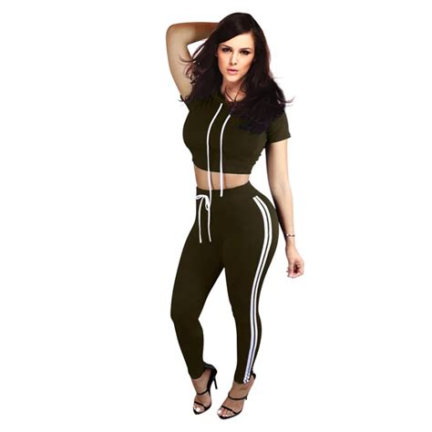 2016 plus size tracksuit for women short sleeve hooded crop top and stripe pant suits sweatsuit