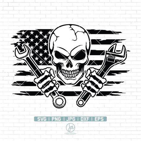 Us Skull Mechanic Svg Mechanic Logo Patriotic Skull Svg Etsy