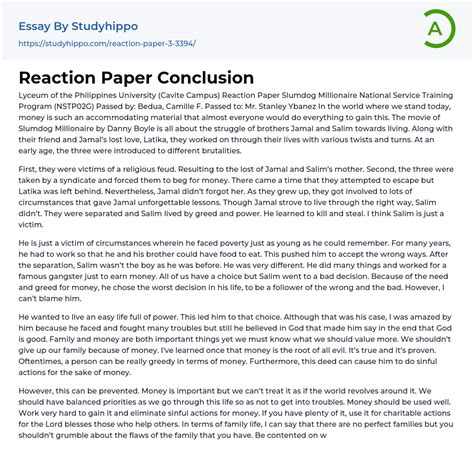 Reaction Paper Conclusion Essay Example