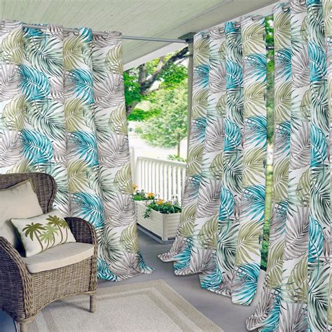 Window elements wavy leaves embroidered sheer curtain panel, 54 x 84. Elrene Tahiti Green/Blue Indoor/Outdoor Grommet Window ...