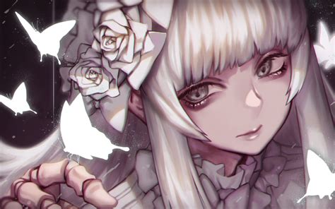 Fond Décran Anime Filles Anime Cheveux Blancs Robe Papillons White Eyes 1280x800
