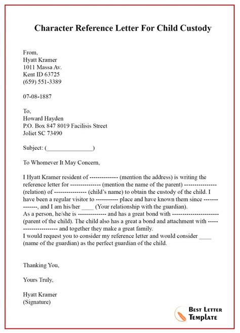Child Custody Letter Template Unique Sample Character Reference Letter