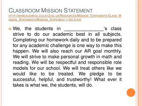 Sample Classroom Mission Statement