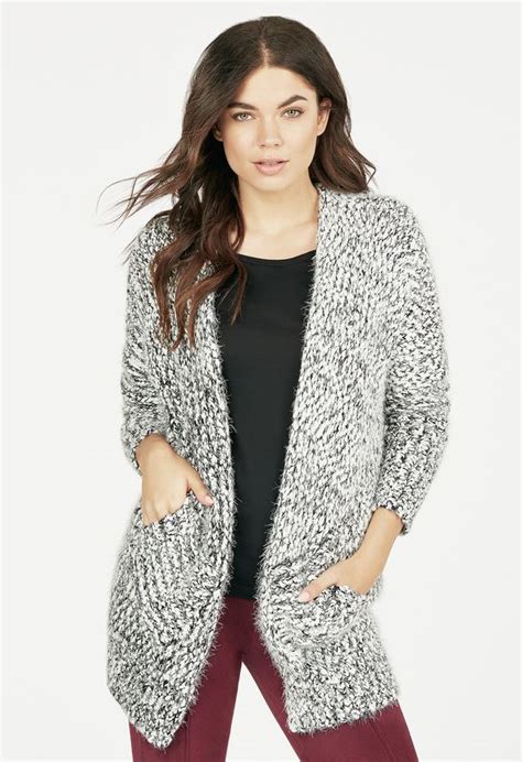 Fuzzy Cardigan In Black White Get Great Deals At Justfab