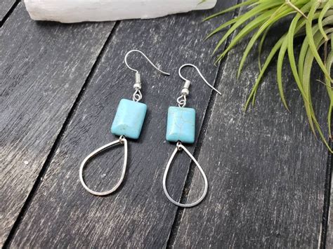 Geometric Turquoise Magnesite And Silver Teardrop Dangle Etsy
