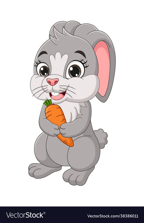 Cute Rabbit Cartoon Holding A Carrot Royalty Free Vector