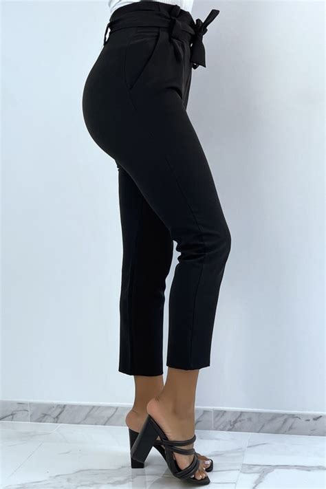 High Waist Black Cargo Pants With Pockets And Belt Womens Pants