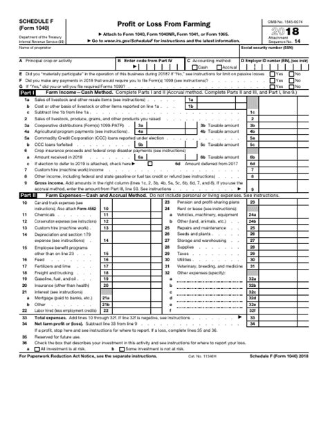 Irs Form 1040 Schedule F 2018 Fill Out Sign Online And Download