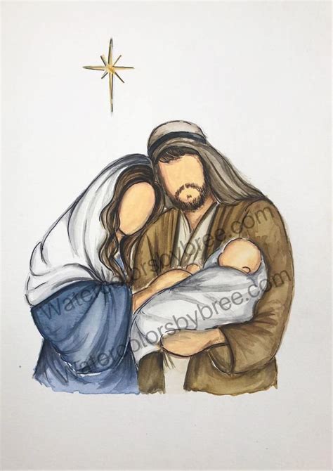 Beautiful Watercolor Picture Of Jesus Birth Nativity Painting