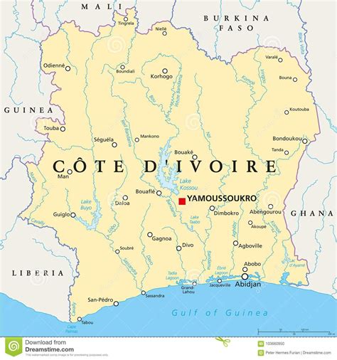 Os antecessores da população atual se instalaram na área entre os séculos xviii e xix. Mapa Político Da Costa Do Marfim - ` Ivoire Da Costa D ...