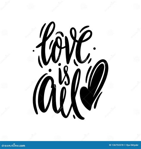 Love Is All Inscription Hand Drawn Vector Lettering Stock Illustration