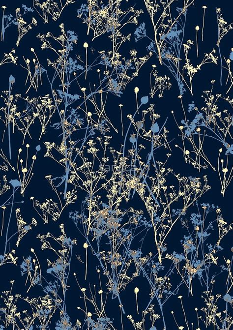 ‘wildflowers Silhouettes On Dark Blue Floral Pattern By Tanjica