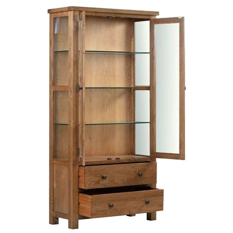 Wiltshire Rustic Oak Display Cabinet With Glass Doors And Sides Casamo