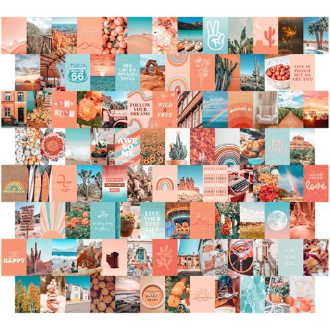 100 Printed 4x6 Peach And Teal Aesthetic Wall Collage Kit 4x6 Vsco