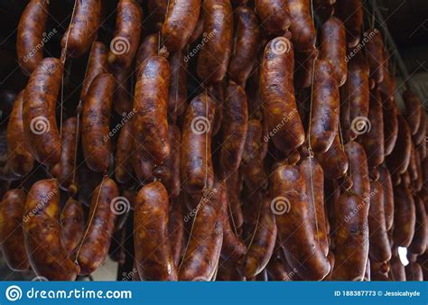 Curing Traditional Delicious Spanish Chorizos Stock Image Image Of