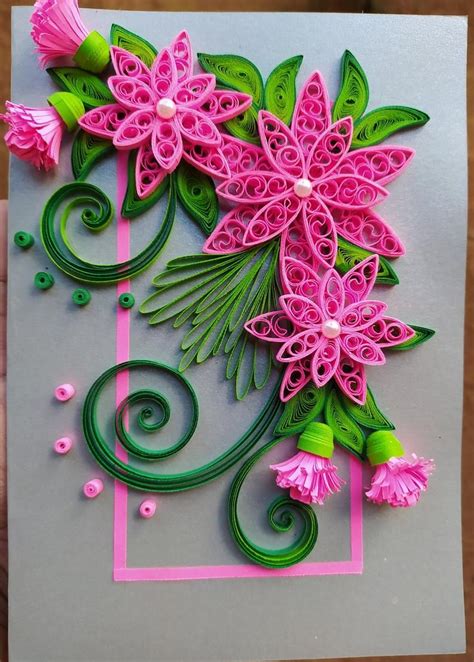 Paper Quilling Beautiful Pink Color Flowers Card For Valentine Etsy