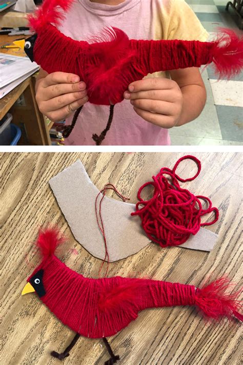 Easy Cardinal Yarn Craft · Art Projects For Kids