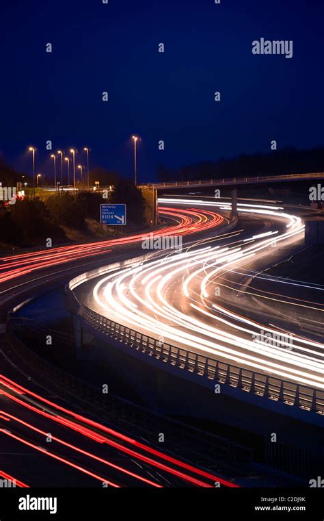 Headlight Trails Of Traffic Travelling On The A1m1 Motorway At