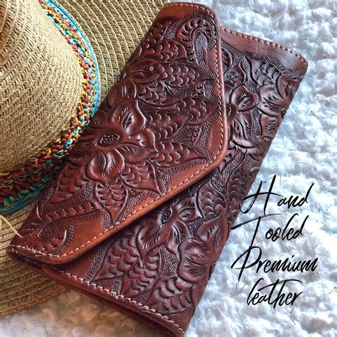 Tooled Leather Wallethandcrafted Walletleather Woman Etsy