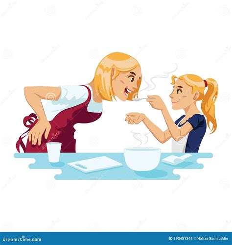 Mother And Daughter Cooking Together Vector Illustration Decorative Design Stock Illustration