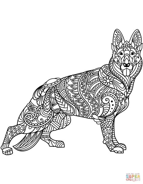 German shepherd dogs are widely maintained today, either as guard animals, or pets and house pets. German Shepherd Zentangle coloring page | Free Printable ...