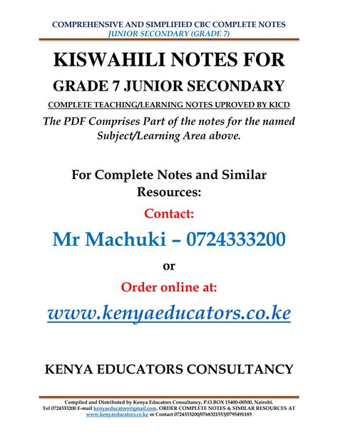 Solution Grade 7 Kiswahili Notes Studypool