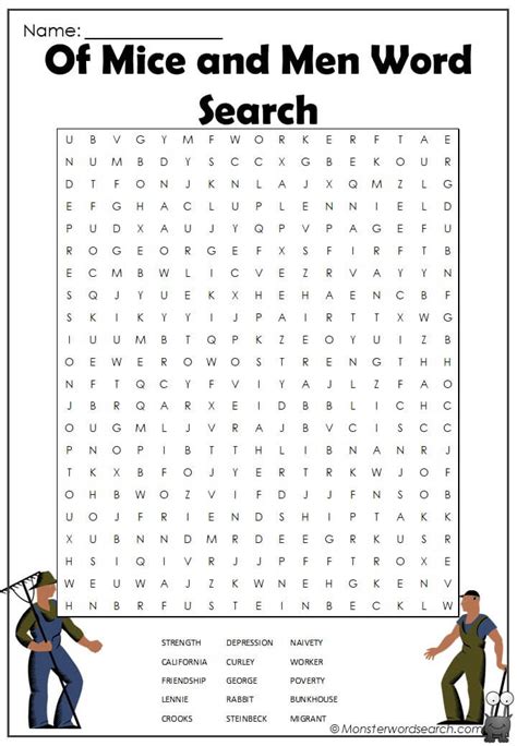Of Mice And Men Word Search 1 Monster Word Search
