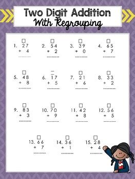 2 two digit numbers addition with regrouping worksheet to practice learn grade 2 math problems on addition is available online for free in printable downloadable pdf name: Two Digit Addition with Regrouping Practice Sheets | TpT