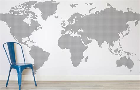 Grey Dotted World Map Wall Mural Room World Map Wallpaper Map Wall