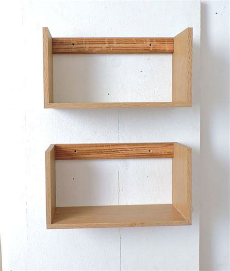 Set Of 2 Wall Hanging Oak Shelfsmodern Wooden Bookcase Wooden