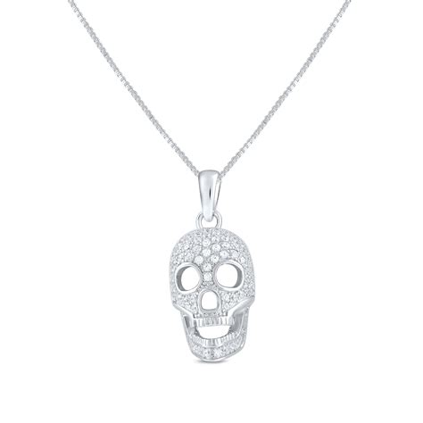 Silver Close Out Sterling Silver Cz Skull Charm Necklace 18