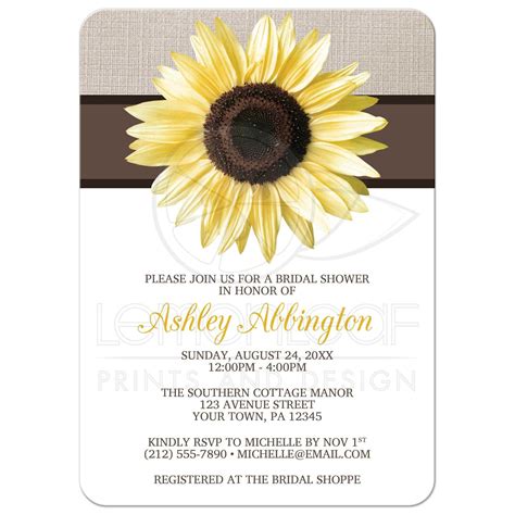 Bridal Shower Invitations - Rustic Sunflower and Mocha Linen