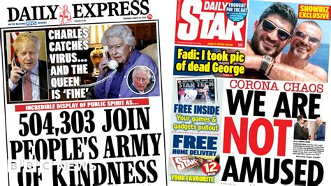 Newspaper Headlines Nhs Kindness Army And Charles Test Queue Jump