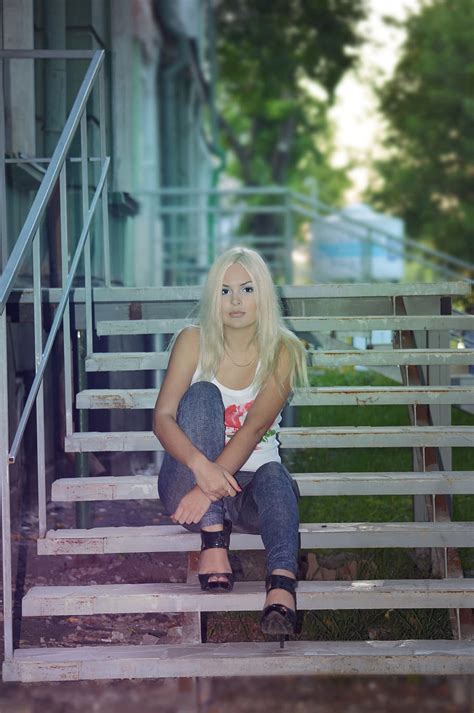 Free Download Blonde Girl Long Hair On The Climbing Frame Stairs