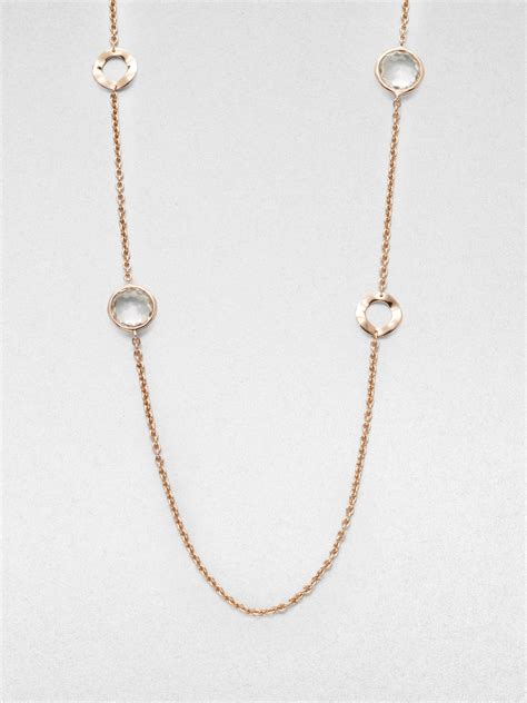 Ippolita Rosé Wavy Circle and Clear Quartz Station Necklace in Metallic