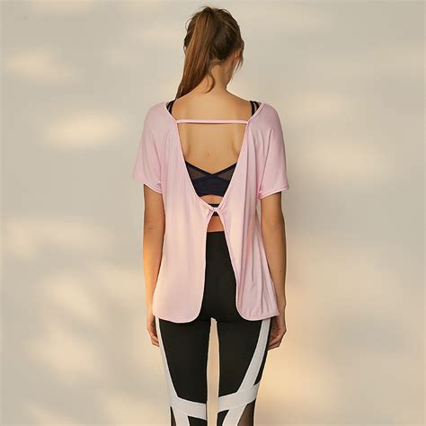 Sexy Backless Modal Yoga Shirts Short Sleeve Twist Back Women Gym Sports T Shirt Workout Tops