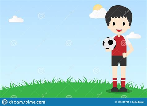 Cartoon Cute Character Soccer Football Player On Field