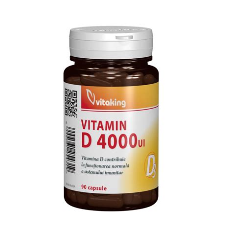 100 мкг или 4000 ме. Vitamina D 4000 UI, 90 capsule, Vitaking : Farmacia Tei
