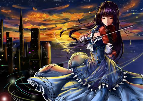 Violin Kinven Dress Anime Girls Original Mood City