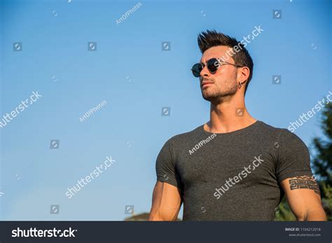 Handsome Muscular Man Tattoo Posing Outside Stock Photo 1104212018