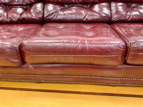 Chesterfield Burgundy Leather Sofa With Brass Nailheads At 1stdibs