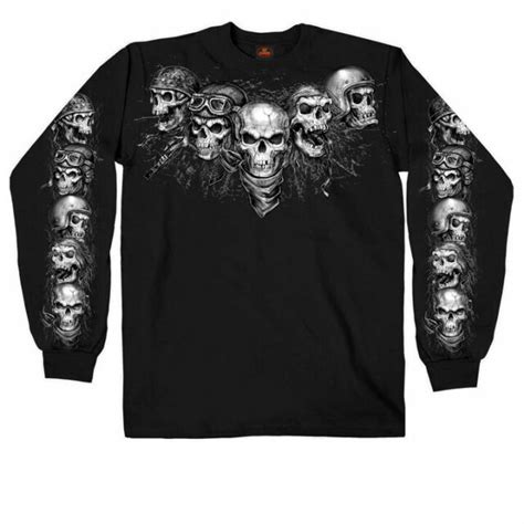 Five Skulls Long Sleeve Biker T Shirt Ebay