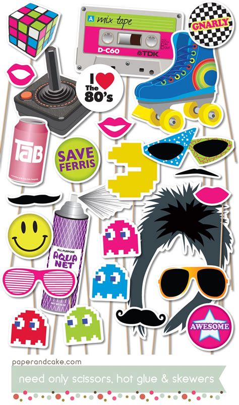 80s Printable Photo Booth Props Gen X Party Centerpieces Etsy
