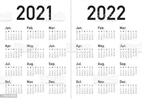 Yıl 2021 2022 Takvim Vektör Tasarım Şablonu Stok Vektör Sanatı And 2022