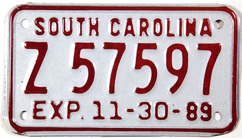 1989 South Carolina Motorcycle License Plate Brandywine General Store