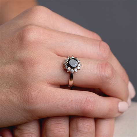 Black Diamond Halo Engagement Ring Zmay Jewelry