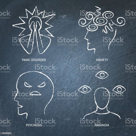 Chalkboard Mental Disorders Icon Set In Line Style Stock Illustration