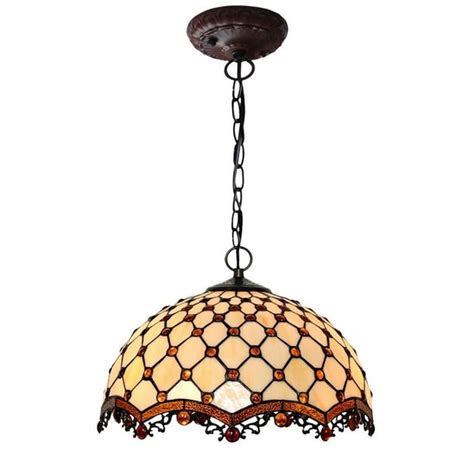 Bieye L10275 16 Inches Pearls Tiffany Style Stained Glass Ceiling Pendant Fixture With Length